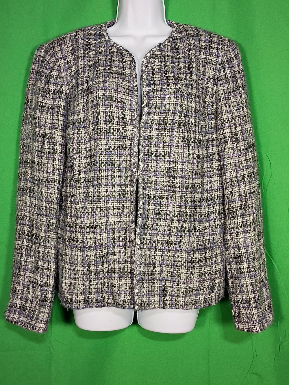 Evan Picone Women's Size 16 Vintage Gray Woven Purple Suit Jacket Hook Closure
